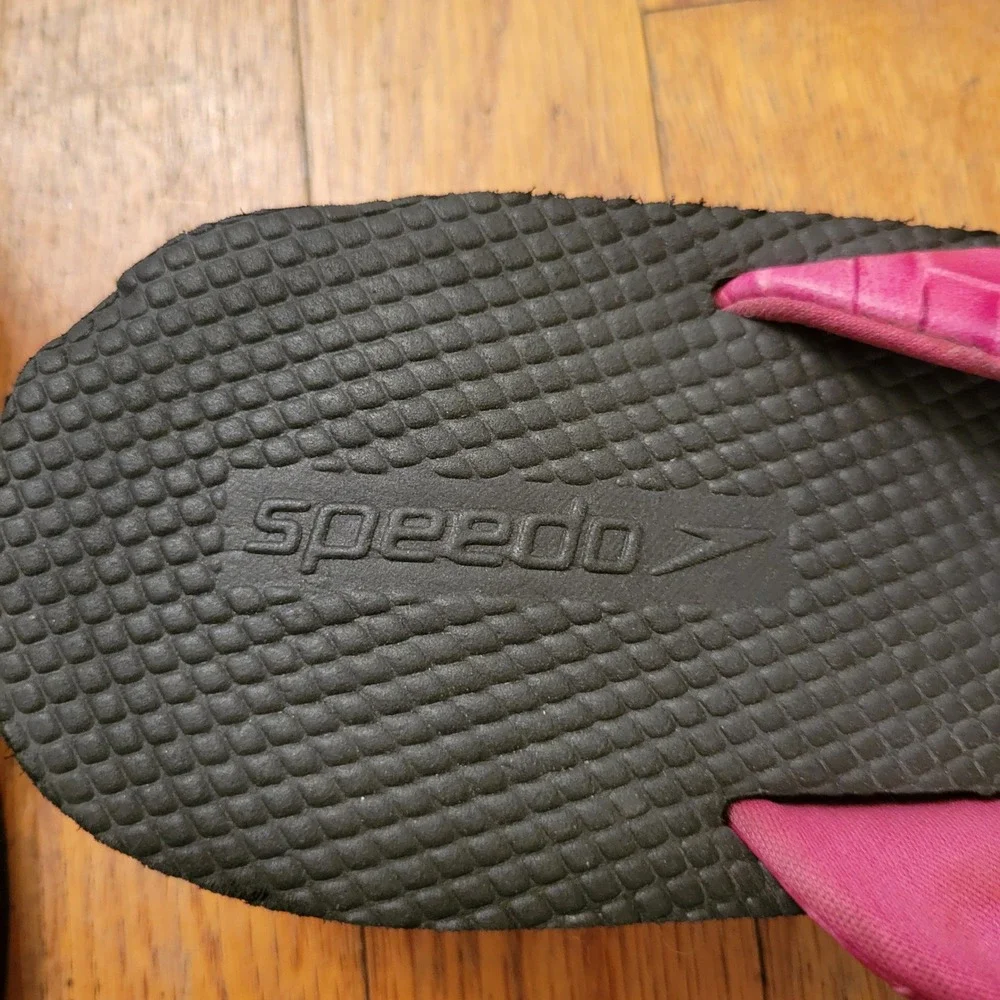 Speedo 10 Platform Flip Flops Pink Black Textured Wedge Thong Sandals Beach